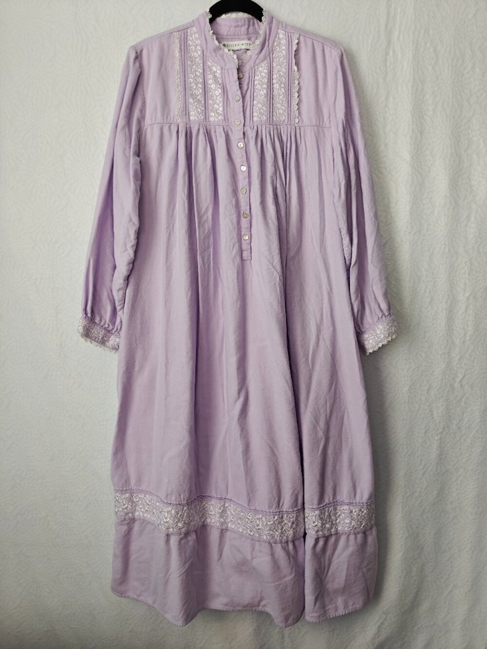 EILEEN WEST Lilac Nightgown Midi Lace Trim Vintage Style Size Medium